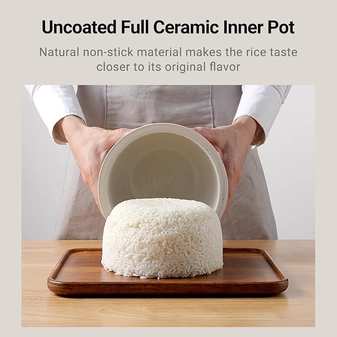 Joydeem Ceramic Rice Cooker FD20S-W, 4 Cups Uncooked Rice Cookers with Pure Ceramic Inner Pot, 24h Dealy Start, 2L, White