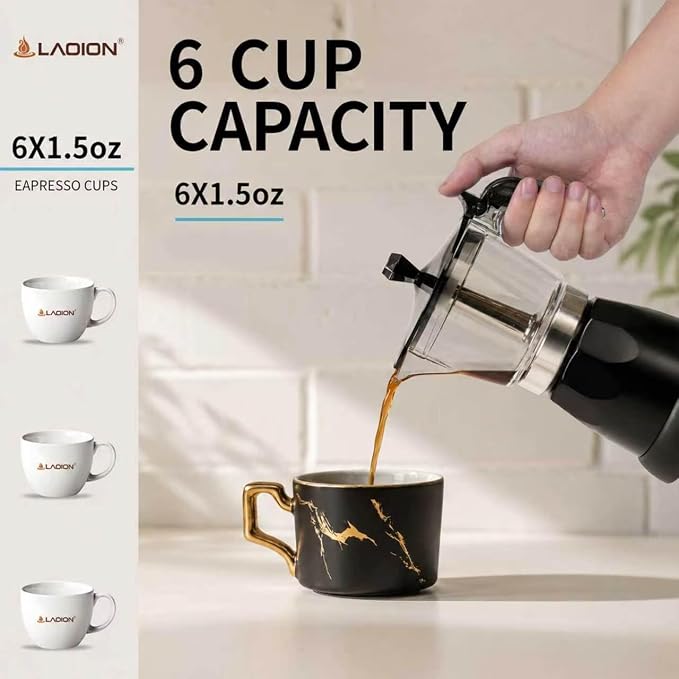 LAOION Cuban Coffee Maker, 6 or 3cup Electric Espresso Coffee Maker | Portable Cafeteras Electricas Modernas, Electric Moka Pot with Detachable Base & Overheat Protection, Coffee Gift