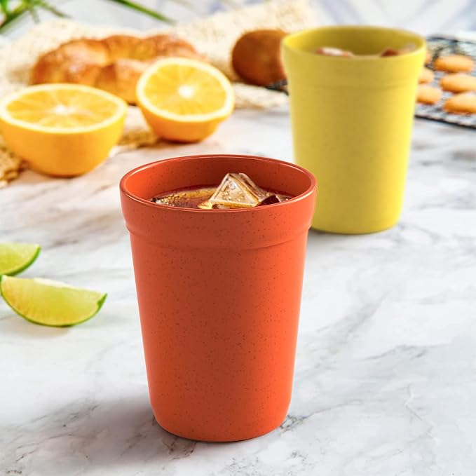 Homestockplus 12Oz Wheat Straw Cups, Set of 8 - Reusable Plastic Cups for Kitchen, Home, Office, and Outdoor Use - Dishwasher and Microwave Safe - Eco-Friendly and Unbreakable Drinking Cups