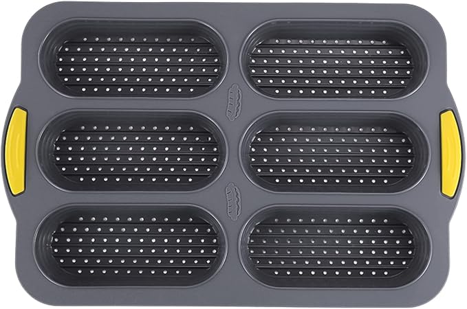 Silicone Bread Loaf Pan, Nonstick Baguette Bread Pan, 6-cavity | Food Grade Silicone Molds for Baking Hot Dog Buns Hoagie Rolls Sandwich, Sourdough Loaf Pan, Bread Pans for Homemade Bread