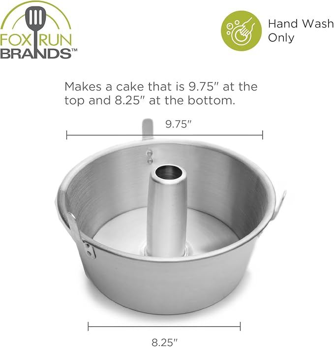 Fox Run Angel Food Cake Pan, Removable Bottom, Aluminum 9.75" Tube Cake Pan | Bake Bundt Cakes & Angel Food Cakes | Tube Cake Pan With Cooling Feet | Consistent Results | Kitchen Essential Baking Pan