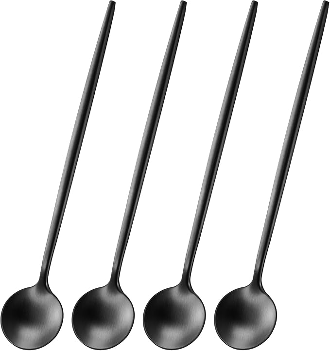 DEHOV 4 PCS 6.7 Inches Satin Black Stainless Steel 18/10 Coffee Spoons,Iced Tea Spoon,Espresso Stirring Spoons,Matte Black SS304 Teaspoons,Dessert Spoon,Long Coffee Spoons accessories