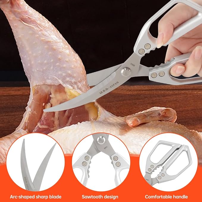 2Pcs Kitchen Scissors Set, Heavy Duty Sharp Silver Poultry Shears | All Purpose Kitchen Shear, Dishwasher Safe for Cutting Food, Chicken Bones & Turkey