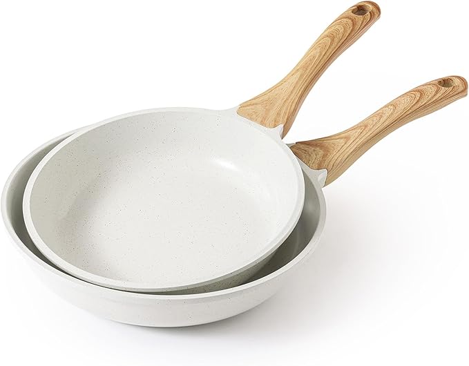SENSARTE Ceramic Nonstick Frying Pan Skillets, White (9.5+11 Inch) | Healthy ceramic nontoxic coating, PTFE & PFAS free. Compatible with all stoves including induction cooktops. Easy to clean.