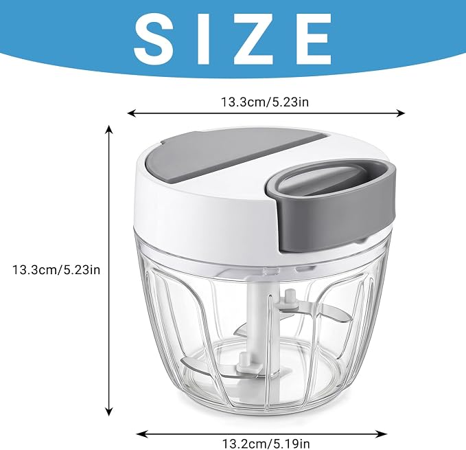 SUSTEAS Manual Food Chopper Pull Chopper with String, Garlic Mincer 650ml | Vegetable Cutter with String Garlic Mincer Onion Cutter for Veggies, Ginger, Salad, Fruits, Nuts, Herbs, etc, Gray