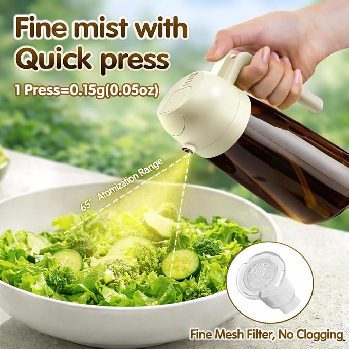 Oil Sprayer for Cooking, 2 in 1 Olive Oil Dispenser, Bottle for Kitchen, 16oz/470ml Premium Dark Green Glass Oil Bottle, Oil Sprayer for Air Fryer, Salad, Frying, BBQ. (Black) (Brown)