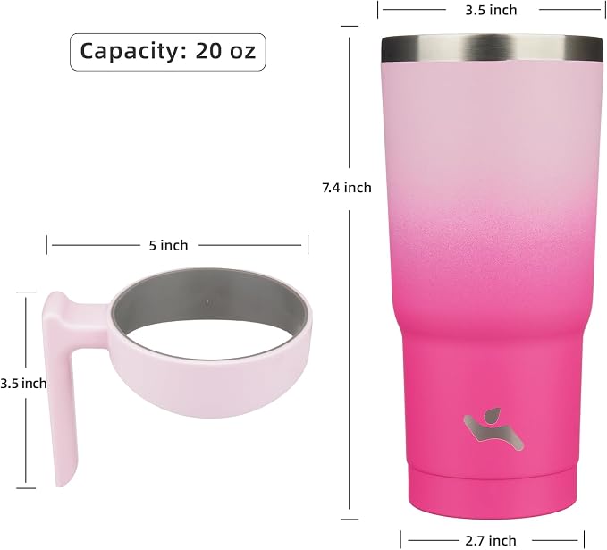 Konokyo 20 oz Tumbler with Handle and Straw, Insulated Travel Mug | Cherry; BPA-free, leak-proof tumbler with 2 lids, 2 straws, cup holder fit for coffee, office, travel & daily use