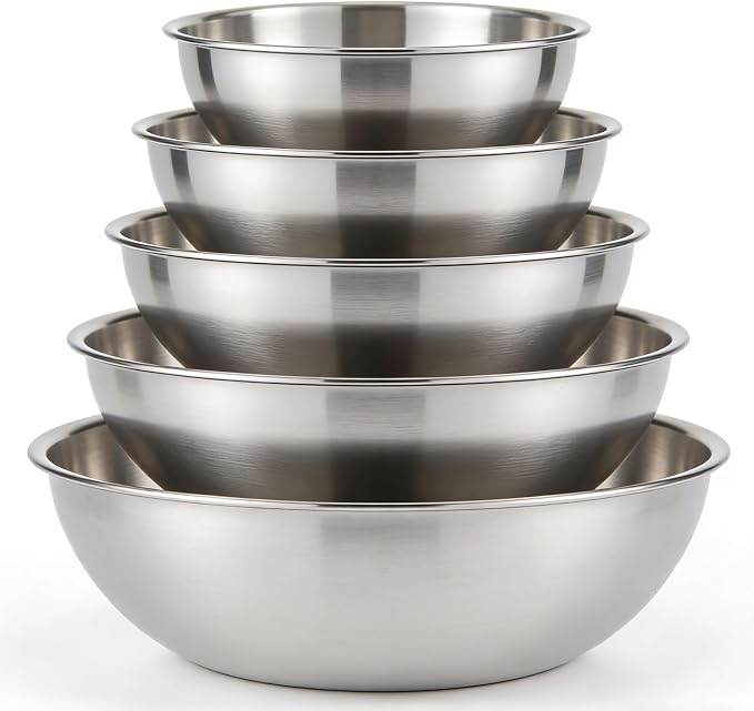 5 Pcs Stainless Steel Mixing Bowls,Dishwasher Safe,Food Grade 304,Silver,Salad Prep & Cooking