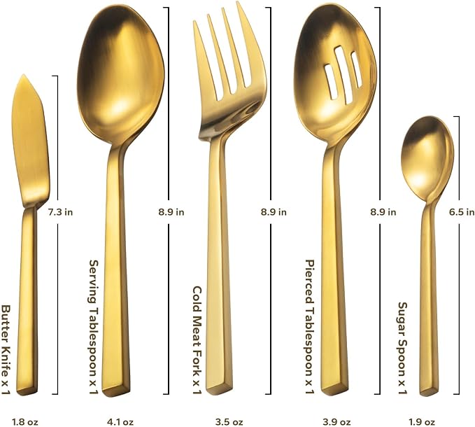 Alata Cube Gold 45-Piece Flatware Set, Forged Cutlery Set, Matte Gold Silverware Service for 8, Stainless Steel Tableware with Square Handle for Home/Restaurant, Dishwasher Safe
