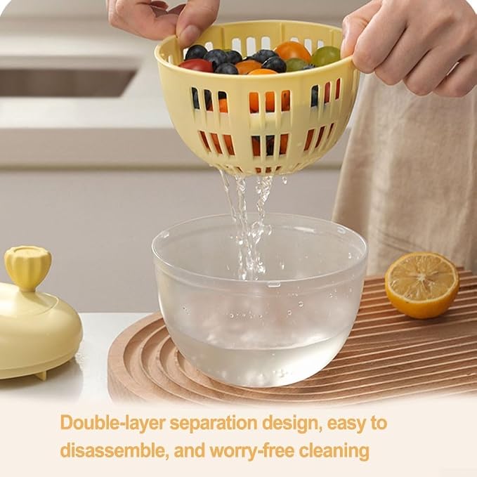 Salad Spinner with Crank Handle and Lock, Large Capacity Vegetable Dehydrator and Spin Dryer Bowl Washing and Drying Lettuce, Greens, Fruits and Vegetables,(yellow)