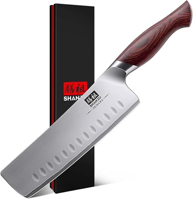 SHAN ZU 7 In Nakiri Knife, 10Cr15MoV High Carbon Stainless Steel Chef Knife | Japanese Professional Sharp Multipurpose Asian Kitchen Vegetable Cleaver Chopping Knife with Ergonomic Pakkawood Handle