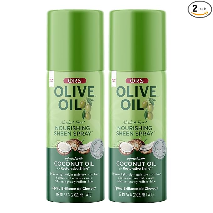 ORS Olive Oil Nourishing Sheen Spray with Coconut Oil for Restorative Shine 2 Ounces - Travel Size (Pack of 2)