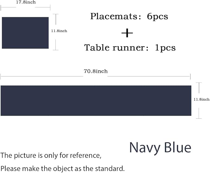 Placemat Matching with Table Runner,Cross-Weave Heat Resistant Placemat Washable Table Mats Sets(6pcs Placemats + 1 Table Runner, Navy Blue)