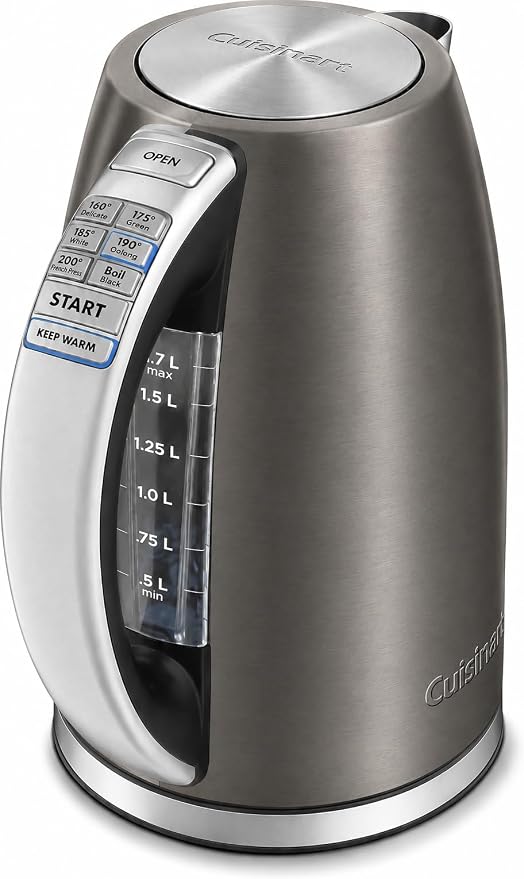 Cuisinart PerfecTemp 1.7-Liter Electric Kettle, Cordless Electric Tea Kettle, 1500W for Fast Heat-Up, 6 Preset Temperatures, 30-Minute Keep Warm, Stay Cool Nonslip Handle, Graphite Gray