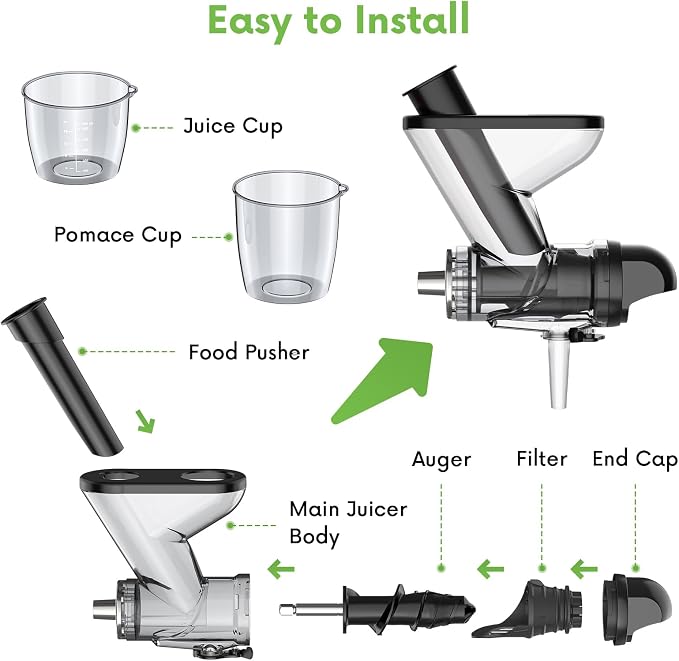 FOCOLLK Masticating Juicer Attachment for KitchenAid Stand Mixer | Cold Press Juicer with Dual Feed Chute, High Yield Slow Juicer Attachment for Fruits & Vegetables
