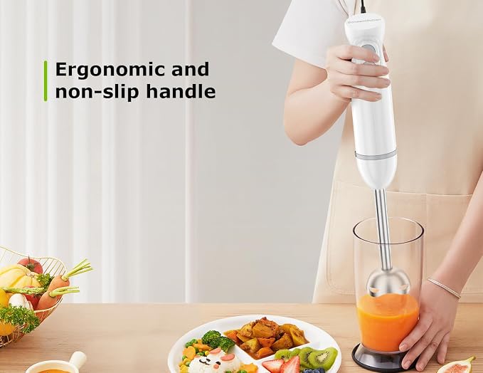 Bonsenkitchen Hand Blender,4-In-1 Emulsion Handheld with 2 Mixing Speeds | Egg Whisk, 24oz Beaker & Chopper Bowl, Immersion Blender for Baby Food,Smoothies, Soups & Sauces