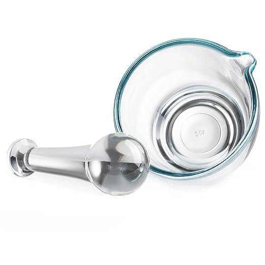 Mortar and Pestle Set, Glass Medicine Grinder, 4oz | Nonporous glass bowl, pour spout, heavy base and comfort grip for powders, seeds or herbs