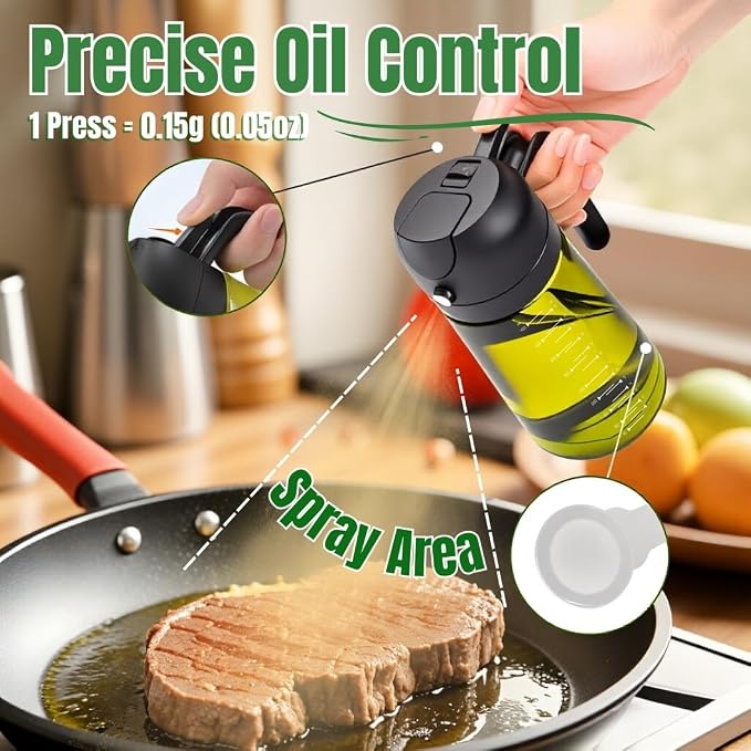 2 in 1 Olive Oil Sprayer and Dispenser, 16oz Glass Oil Spray Bottle with Measurement Marks, grilling spray bottle, Light Blockage Dark Oil Sprayer 2 Pack for Air Fryer, Salad, Cooking, BBQ