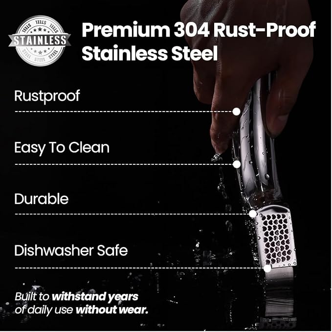 Gourmet Easy Lifetime Replace Garlic Press, No Need to Peel, Coarse Mince | Detachable Design for Easy Cleaning, Ergonomic Handle for Effortless Press, Stainless Steel Rust-Resistant, Dishwasher Safe