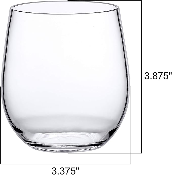 Amazing Abby - Cindy - 14-Ounce Unbreakable Tritan Wine Glasses (Set of 6), Plastic Stemless Wine Tumblers, Reusable, BPA-Free, Dishwasher-Safe, Perfect for Poolside, Outdoors, Camping, and More