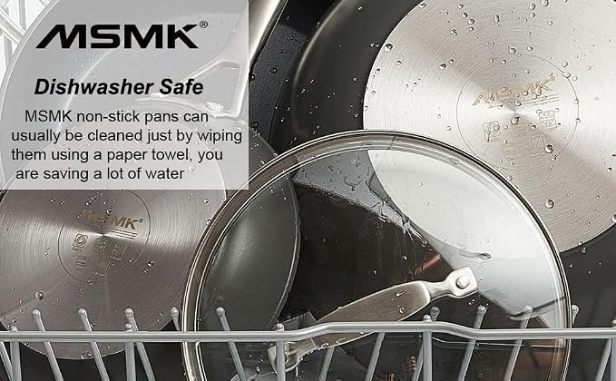 MsMk 10 Inch Nonstick Frying pan with Lid, Grey Cooking Pan Skillet | Non Toxic, Even Heating, Easy Clean, Dishwasher & Oven Safe, suitable for gas & electric & induction stoves, PFOA & PFAS Free