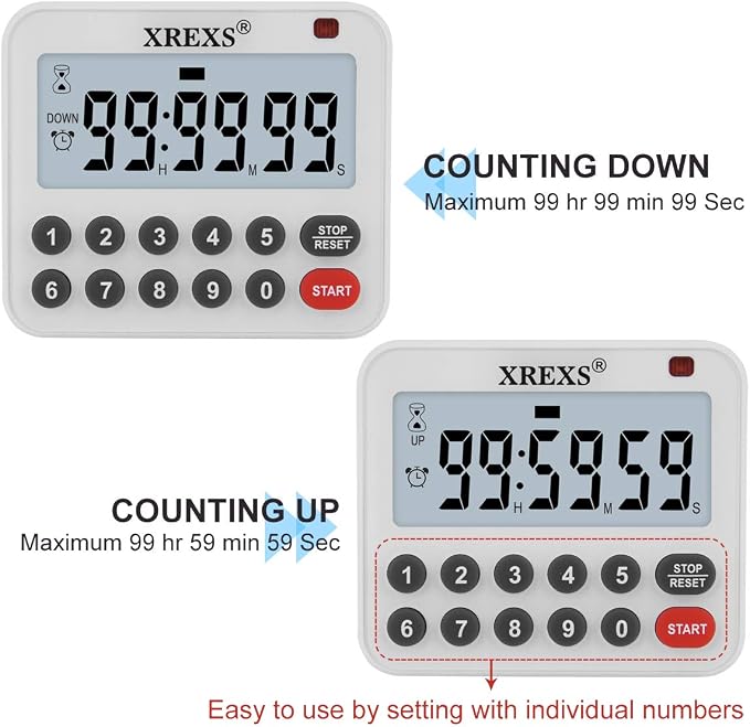 XREXS Digital Kitchen Timer Magnetic Countdown Up Cooking Loud Alarm | Mute Optional Magnet and Stand, Large Display Classroom Timer for Teachers (2 Batteries Included) Upgraded Version