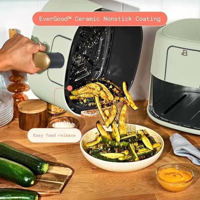 B 6 Quart Digital Air Fryer TurboCrisp Technology, Large Touchscreen Controls, Ceramic Roast Reheat Dehydrate Nonstick, Family Size for 5-7 People (Sage Green)