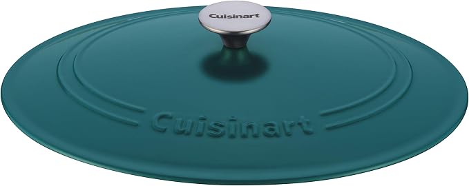 Cuisinart Chef's Classic Enameled Cast Iron Dutch Oven with Lid, Porcelain Enameled Interior, Oven Safe, Induction Compatible, 7-Quart, Oval, Teal