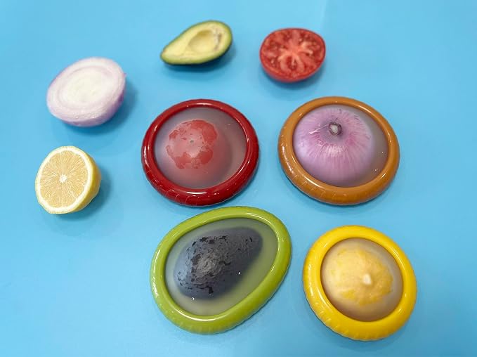 4PC Silicone Fruit and Vegetable Storage Containers Set for Fridge, Onion Storage Container, Avocado keeper,Tomato Saver,and Lemon holder