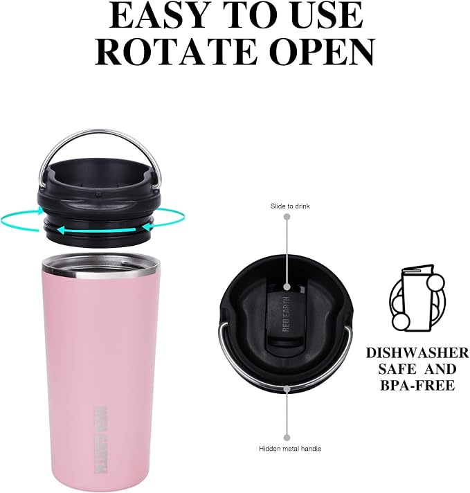 GiNT 17oz Travel Tea Mug with Infuser, 2 Lids. Vacuum Insulated 316 Stainless Steel Coffee Mug. Dishwasher Safe Tea Cup with Strainer for Hot & Cold Brew Coffee. Mothers Day Gifts for Mom (Pink)
