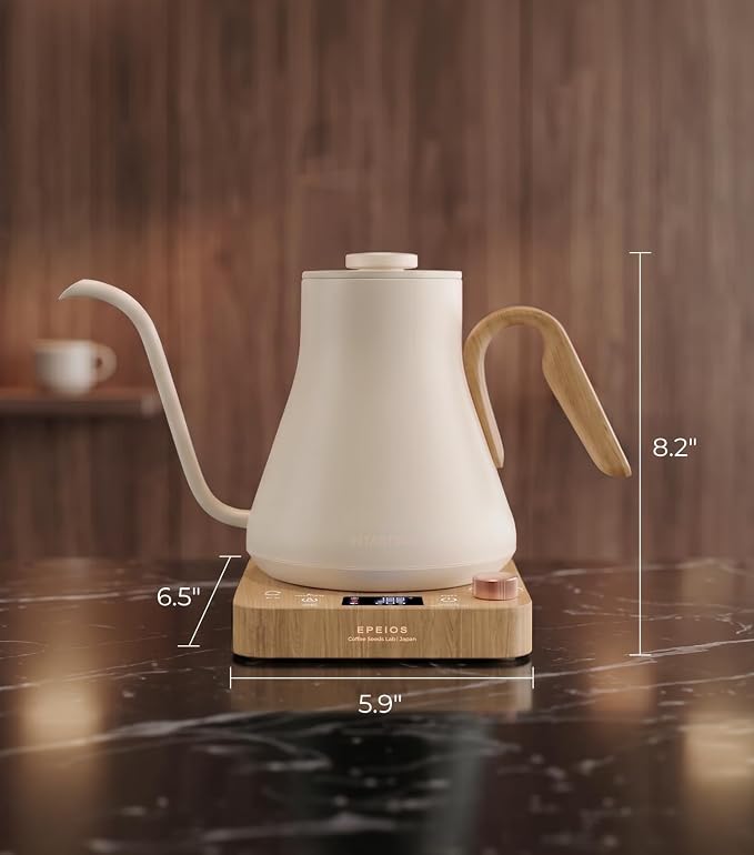 Epeios Gooseneck Electric Kettle ±1°F Temp Control,1200W,0.9L,White Walnut | Rapid Heating, Precision Pour-Over for Coffee & Tea,Smart Hot water Boiler, 304 Stainless Steel Interior, Auto Shut-Off