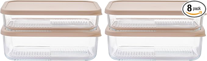 Glass Food Storage Containers with Lids — 8 Piece — 57.5 oz & 40.57 oz Glass with BPA-Free Leakproof Stackable Lids — Microwave, Oven & Dishwasher Safe — Ideal for Meal Prep & More - Cashew Cream