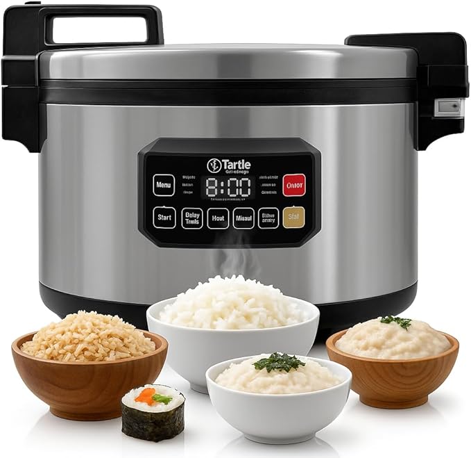 TK Commercial Rice Cooker 64 Cup - Multi-Grain, Brown Rice & More, 7h Warm | For white, brown & mixed-grain rice; 32 cups raw ready in 45min; 8 cooking modes; 3D heating; Swappable TK pot; Cup & scoop