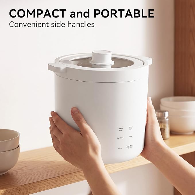 Mini Rice Cooker 2 Cup Uncooked, Small Electric Cooker, with 4 Cooking Functions, 24 Hour Preset and Heat Preservation, Anti Scald Carry Handle | Portable Rice Maker with 4 Cooking Functions, Nonstick Ceramic Coating, 24 Hour Preset, Auto Keep Warm for...