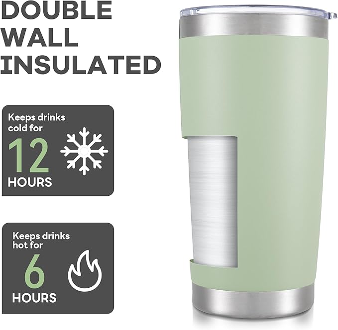 20 oz Tumbler with Lid Stainless Steel Insulated Tumblers Bulk Cups Mug | Double Wall Vacuum, Powder Coated, Keep Drinks Cold and Hot, Waterproof Lid, Fit of Car Cup Holders, Sagebrush Green, 12 Pack