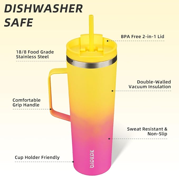 BJPKPK 30oz Insulated Tumbler with Handle, Lid & Straw, Stainless Steel | Double Wall Vacuum Insulated Coffee Travel Mug - Keeps Cold & Hot, BPA Free, Cupholder Fit for Office, Gym & Travel