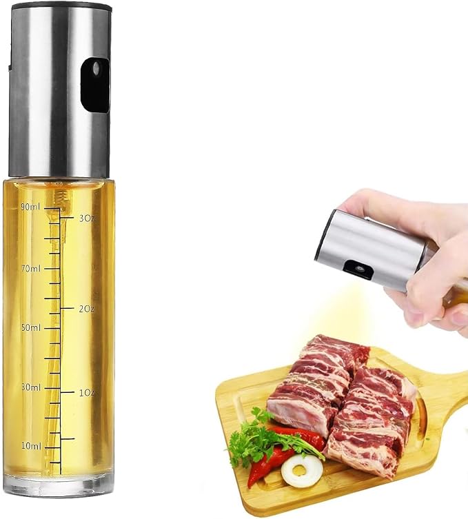 Olive Oil Sprayer for Cooking, 3 oz/90 ml Glass Oil Mister Bottle with Scale, Fine Mist Spray Bottle for Air Fryer, Salad, BBQ, Grill, Roasting, Vinegar and Cooking Oils