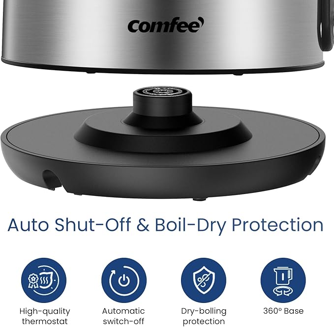 COMFEE' Stainless Steel Electric Kettle, 1.7 Liter Tea Kettle Electric & Hot Water Kettle, 1500W Fast Boil with LED Light, Auto Shut-Off and Boil-Dry Protection (Pack of 6)
