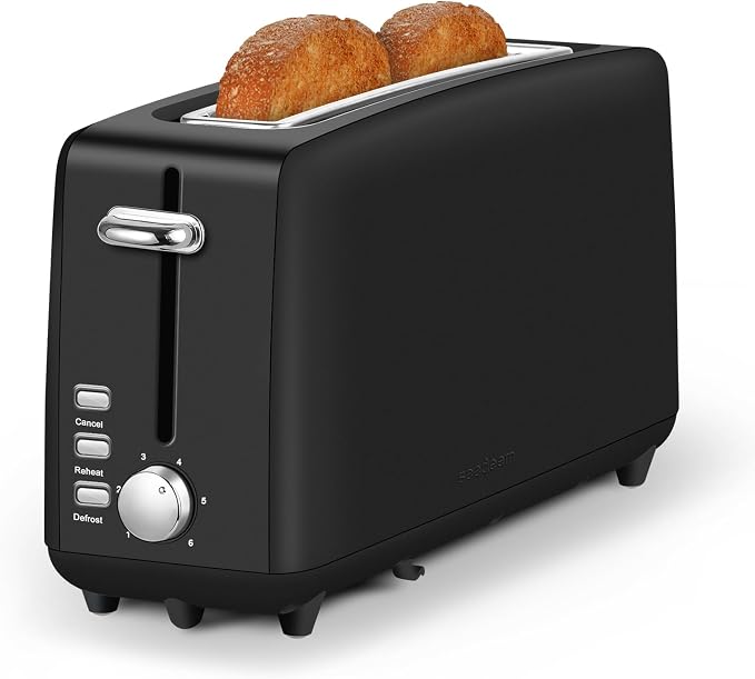 SEEDEEM Stainless Steel Toaster 2 Slice Slim, 10" Single Long Slot, Black | 6 Shade Settings, Extra Wide Slot Fits Bagels & Artisan Bread, Defrost, Cancel Function, Removable Crumb Tray