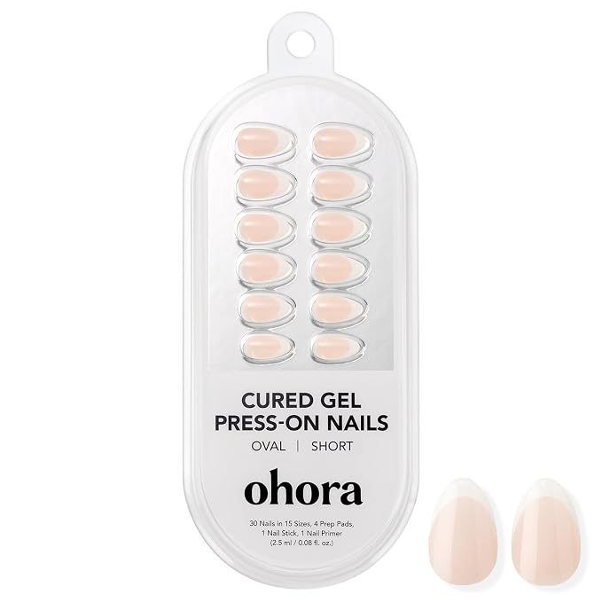 ohora Gel Press On Nails | White, French, Short Oval | Pure French | Salon-Quality, 100% Real Gel, No UV Lamp, No Glue, Non-Toxic | 15 Sizes, 30 Tips | Long Lasting, press on short