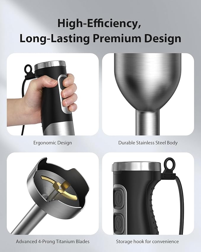 1000W Powerful Immersion Blender Handheld, 2026 New Update Hand Blender with 25-Speed and Heavy-Duty Copper Motor (Silver)