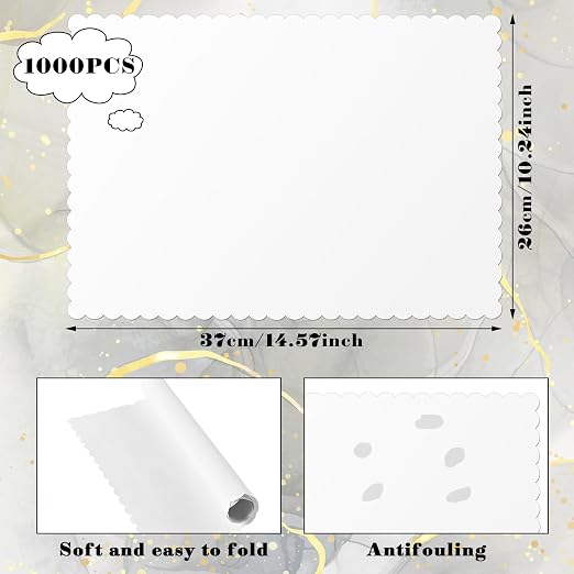 1000 Pcs White White Disposable Paper Placemats Bulk Scalloped Edge 14.6 x 10.2 Inches Blank Paper Place Mats Bulk Party Blank Table Mat for Adults Holiday Dinning Table Decor