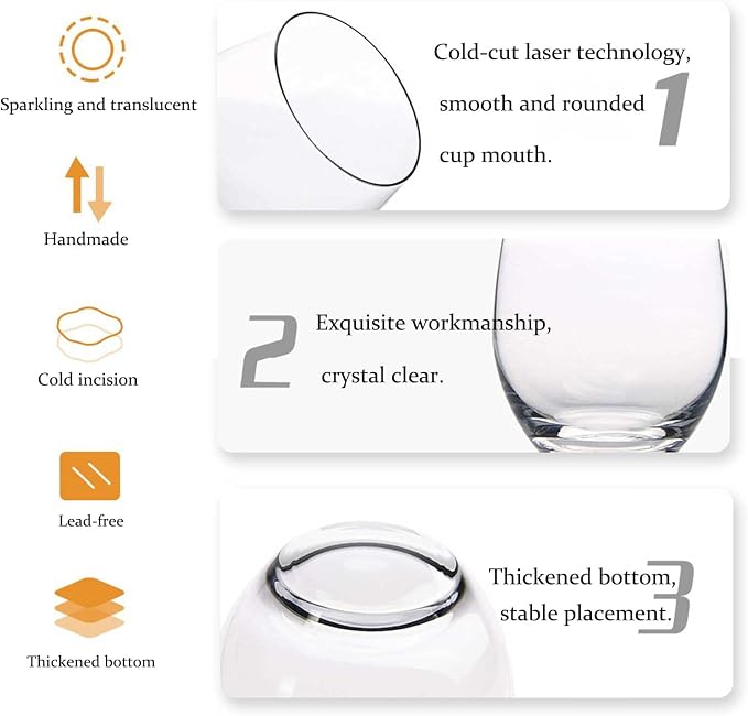Stemless Wine Glasses Set of 4-20 oz, Leadfree, Dishwasher-Safe, Perfect for Poolside, Outdoors, Camping, Evening Party, Birthdays, Shower, Housewarming Gift.（Clear）