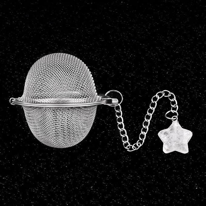 5 Pcs Stainless Steel Tea Ball Infusers with Star Natural Crystal Charms, Fine Mesh Tea Strainers with Extension Chain & Hook for Loose Leaf Tea, Spices, Seasonings