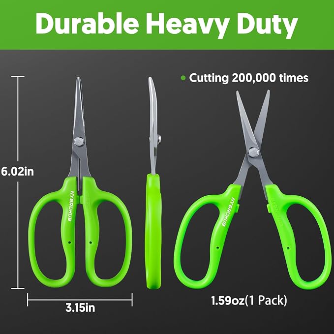 Garden Scissors, 2 PCS, Straight Blade + Curved Blade, 6-in, Easy to Clean | Non-stick Coated Steel Sharp Pruning Shear, Garden Snips for Plants, Herbs, Flowers in Grow Tent and Hydroponics