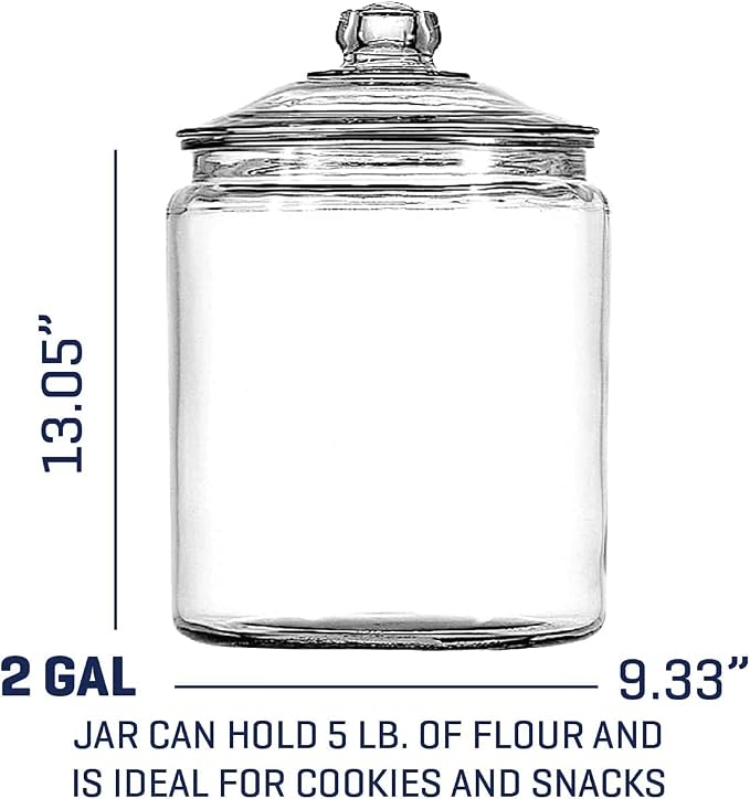 Anchor Hocking Heritage Hill Glass Jar with Lid, 2 Gallon Capacity, with 2 Chalkboard Labels and Chalk