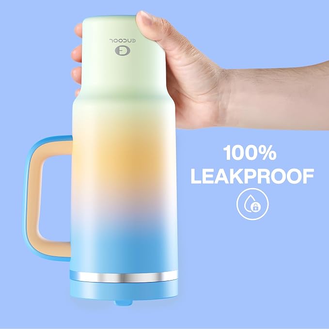 ENCOOL 40 oz Tumbler with Handle and Straw: Stainless Steel Insulated Tumbler Keeps Cold for 24 Hours, Leakproof Travel Cup Fits in Cup Holder and BPA-Free, Sunny Breeze