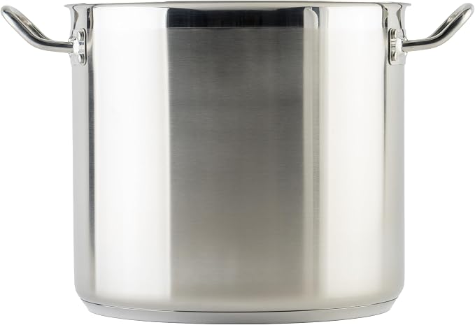 Winware Stainless Steel 16 Quart Stock Pot with Cover, Silver | Dishwasher safe, Heavy-duty, Tri-ply construction, Riveted handles, Wide base, Great for Stocks, Soups and Batch Cooking