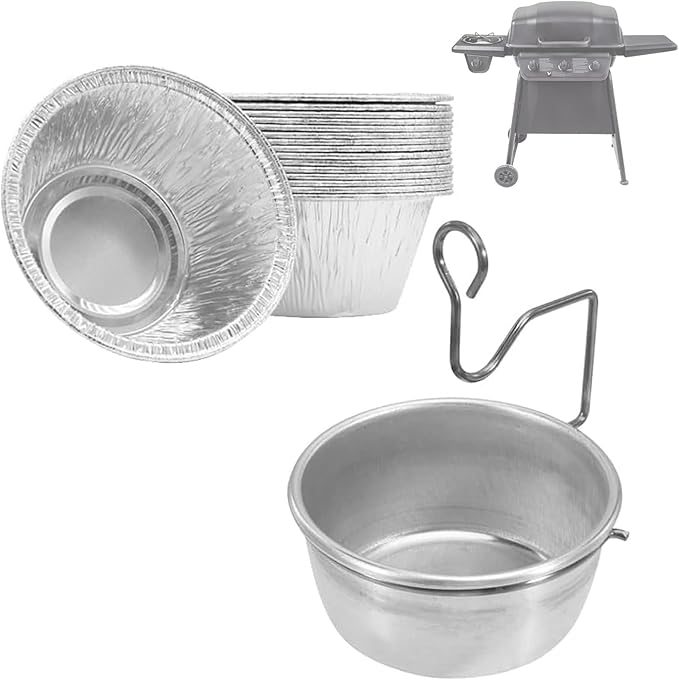 Universal Grease Cup for Char-Broil Kenmore and Other Similar Grills | 5884694 Grease Catcher Cup with Holder and 15-Pack Aluminum Drip Liner Collect Cooking Oil for Masterbuilt 30" & 40" Smokers
