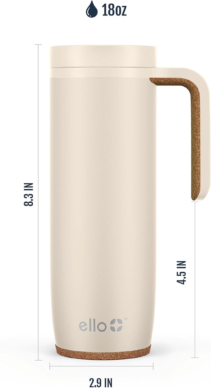 Ello Magnet 18oz Insulated Stainless Steel Travel Mug with Handle, Limestone